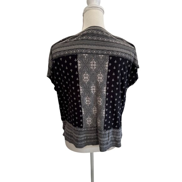 LUCKY BRAND Black White Cap Sleeve Top Size Large - Picture 4 of 7